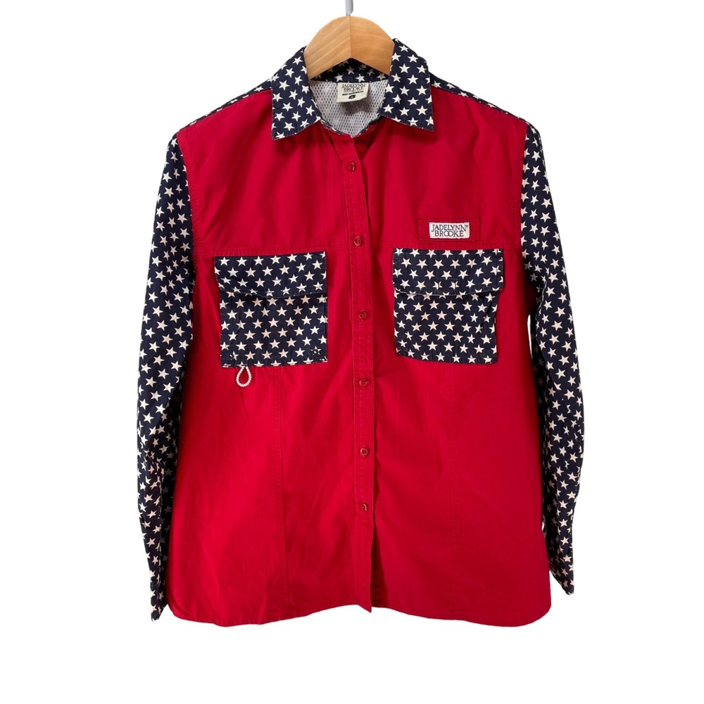 Vtg Jadelyn Brooke Women Patriot Print Long Sleeve Button Up Fishing Shirt Small